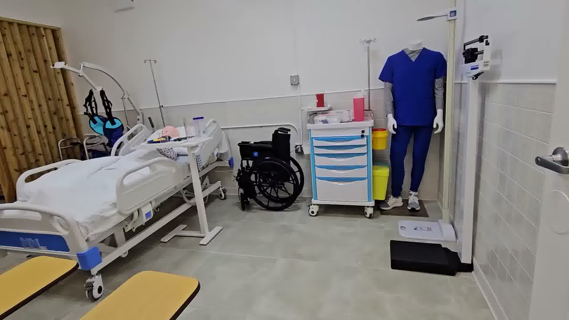 Training facility space prepared for hands-on nursing instruction.