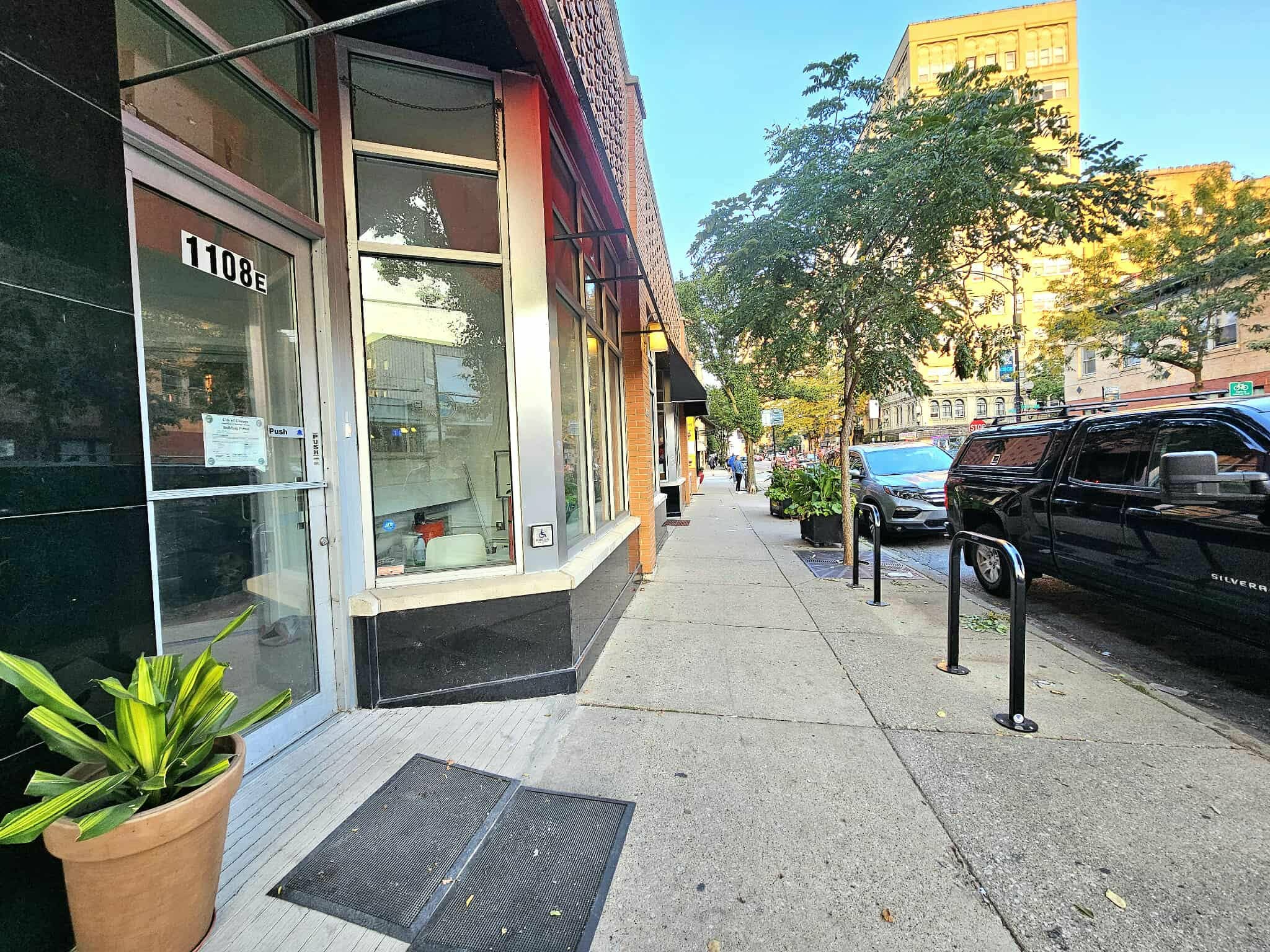 Exterior campus view from the left side of the building.