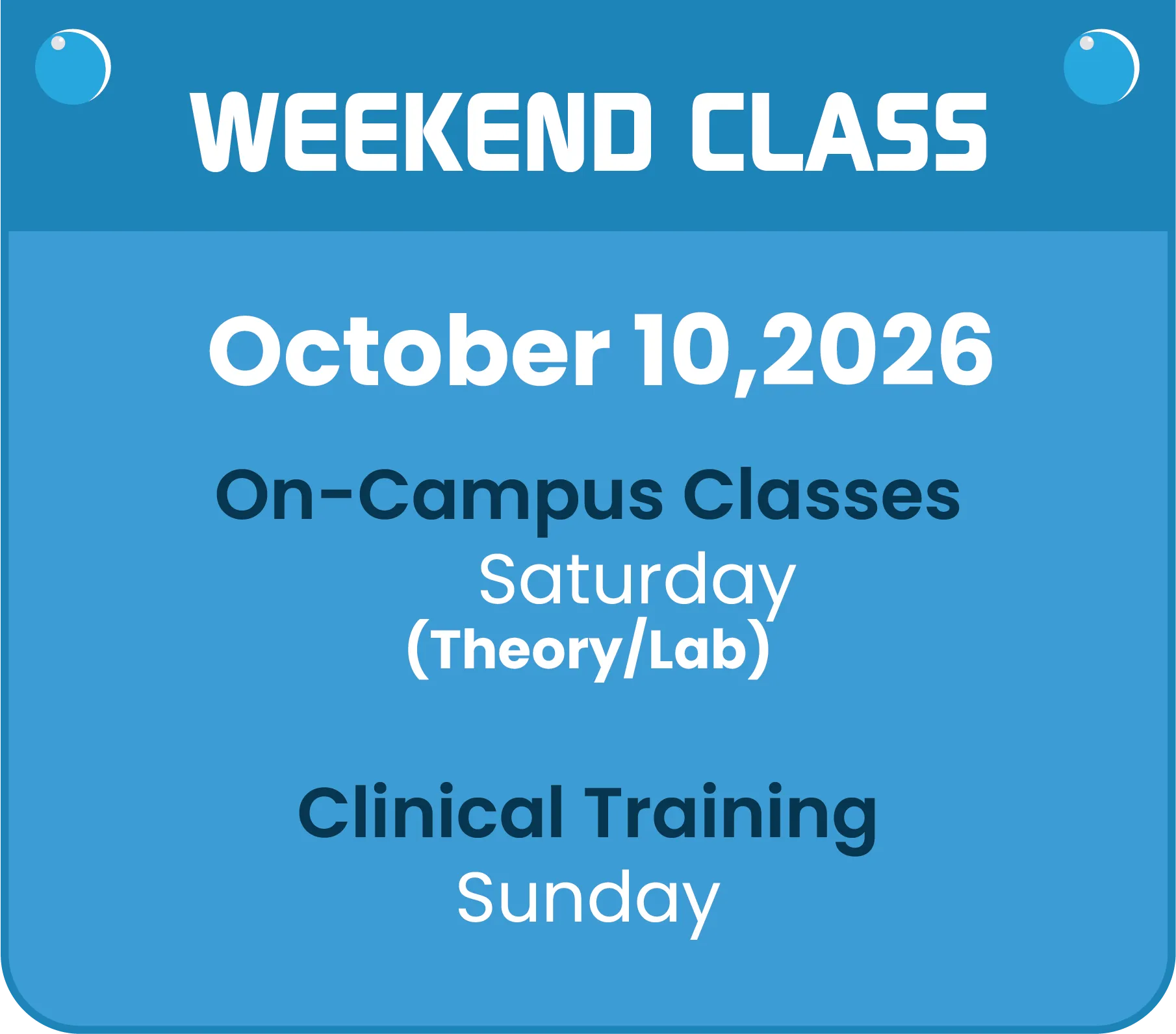 LPN weekend class schedule beginning October 10, 2026