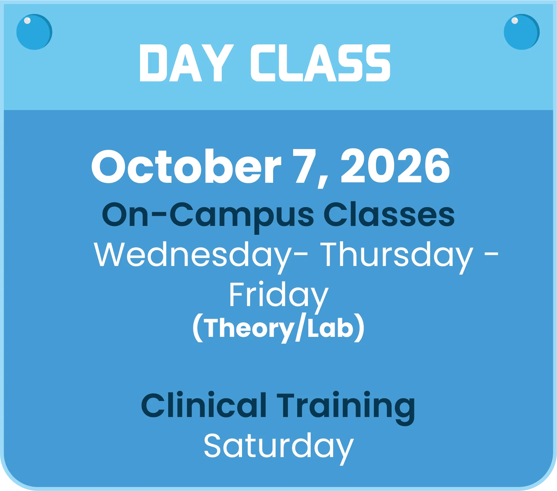 LPN day class schedule beginning October 7, 2026